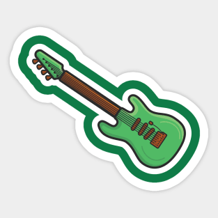 Guitar Music Cartoon Sticker vector illustration. Musical instrument icon concept. Classical wooden yellow guitar sticker design logo. Sticker